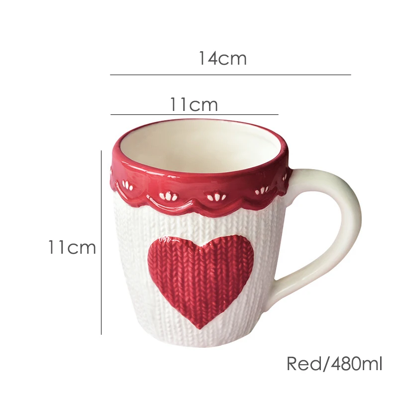480ml Large Ceramic Coffee Mug Kawaii Bowknot Tea Cup Pink Wool Knitting Mug Dishwasher and Microwave Safe