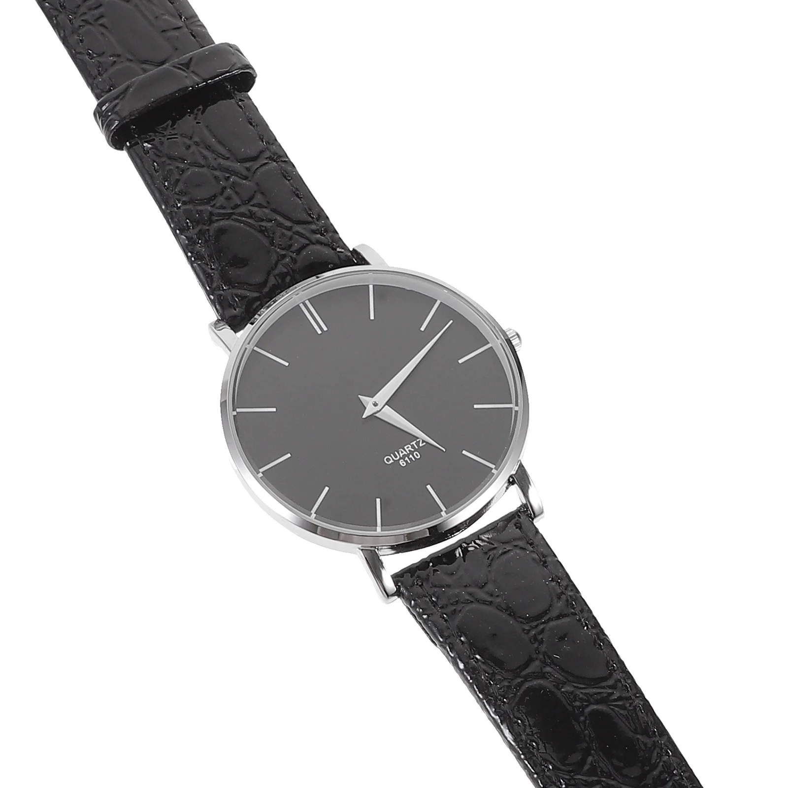 

9140 Black Men'S Quartz Watch Round Dial Ultra Thin Stainless Steel Waterproof Pu Band For Men Wristwatch