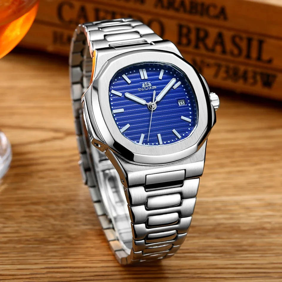 Orologi automatici da uomo meccanici a carica automatica luminosi in acciaio inossidabile blu grigio caffè semplice business