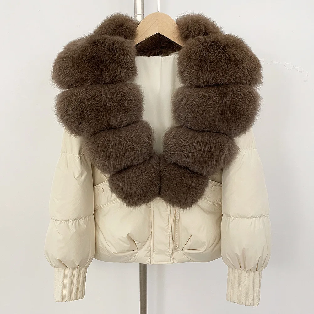 سترة قصيرة كبيرة جدًا بياقة من فرو الثعلب سترة نسائية شتوية عصرية متعددة الاستخدامات سترة فضفاضة ذات جودة عالية وضع جديد تمامًا #1