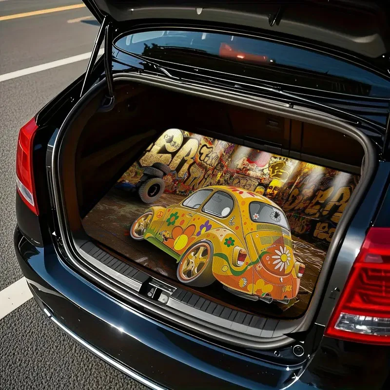 1pc Colorful Cartoon Gradient Classic Beetle Pattern Car Trunk Mat, High-end Car Accessory, Suitable For Most Vehicles Including