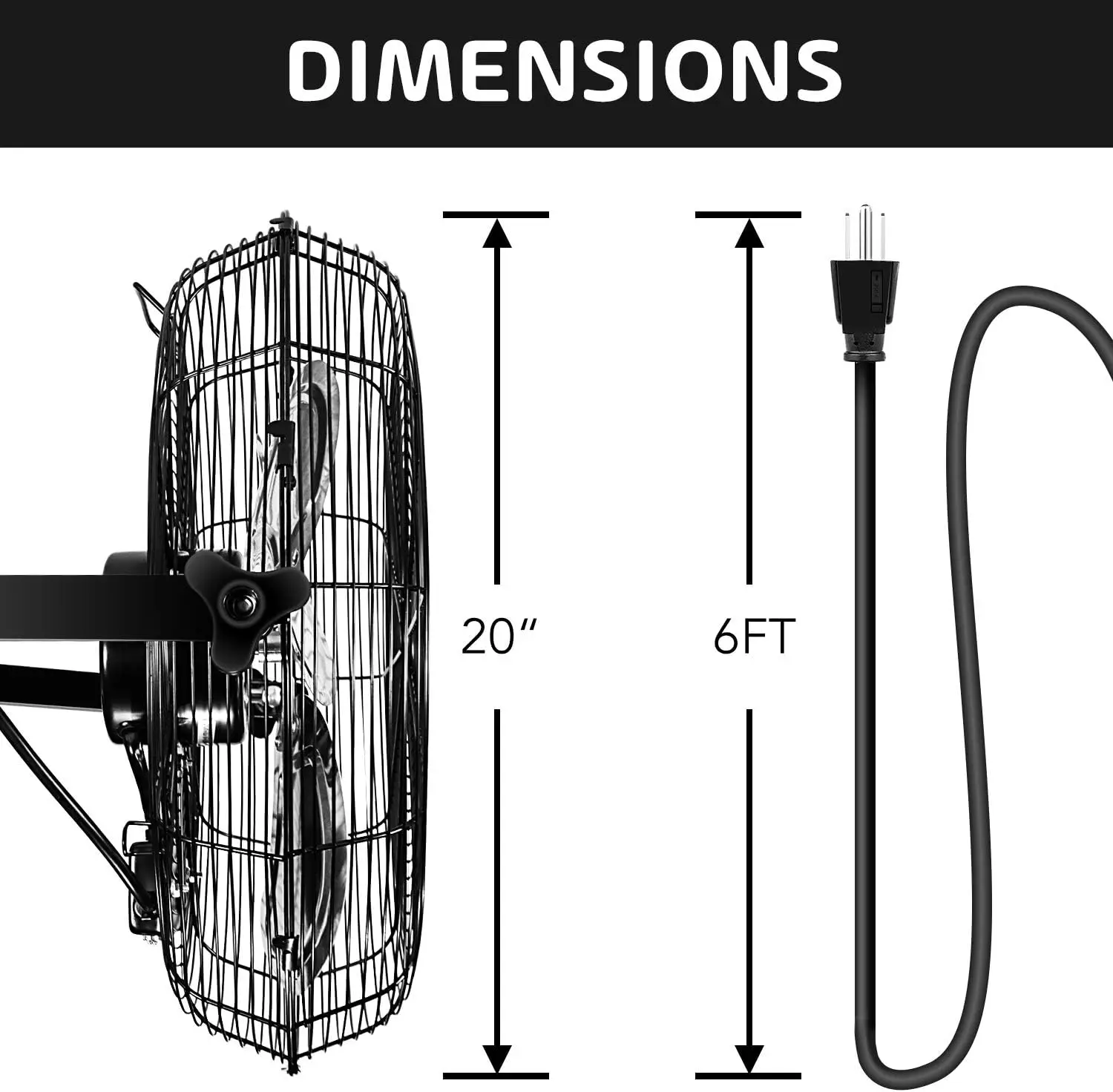 Black Wall-Mount Fan for Warehouse, Greenhouse, Workshop, Patio, Factory