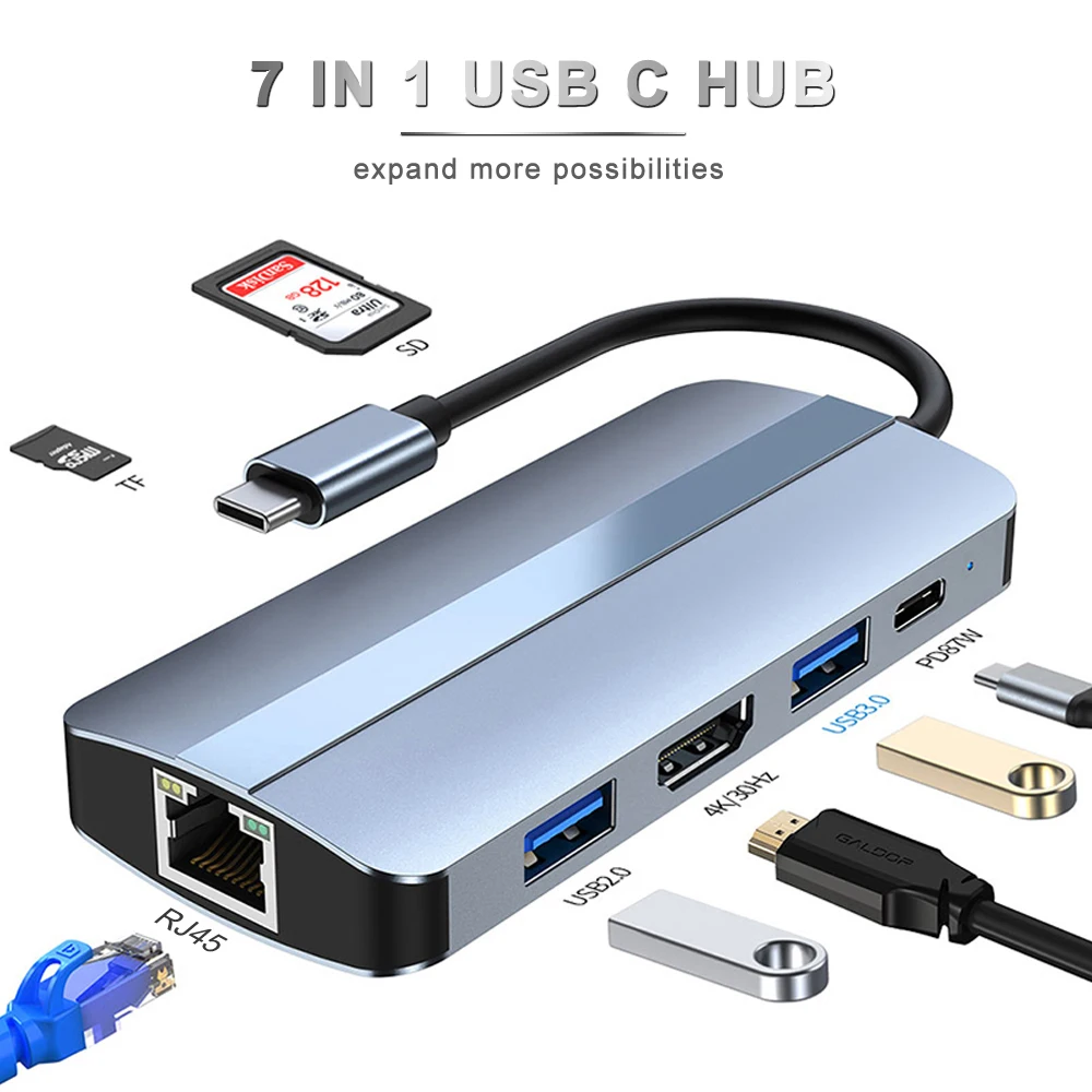 USB C 허브 4K HDMI 이더넷 어댑터 유형-C 도킹 스테이션, RJ45 Lan 인터넷 허브 마이크로 SD TF 카드 리더기 PD 맥북 분배기