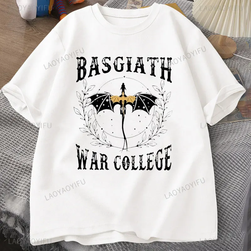 Fourth Wing Basgiath War College Printed T-shirt Retro Dragon Rebecca Yoros Shirt Cool Dragon Shirts Women Casual Bookish Tops