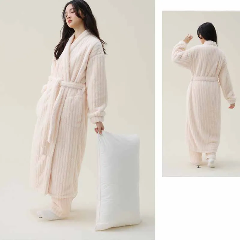 

Couples Nightwear Coral Velvet Thickened Robes Long Pants Women's Sexy Bathrobes Men Warm Kimonos Winter Home Clothes Sleepwear