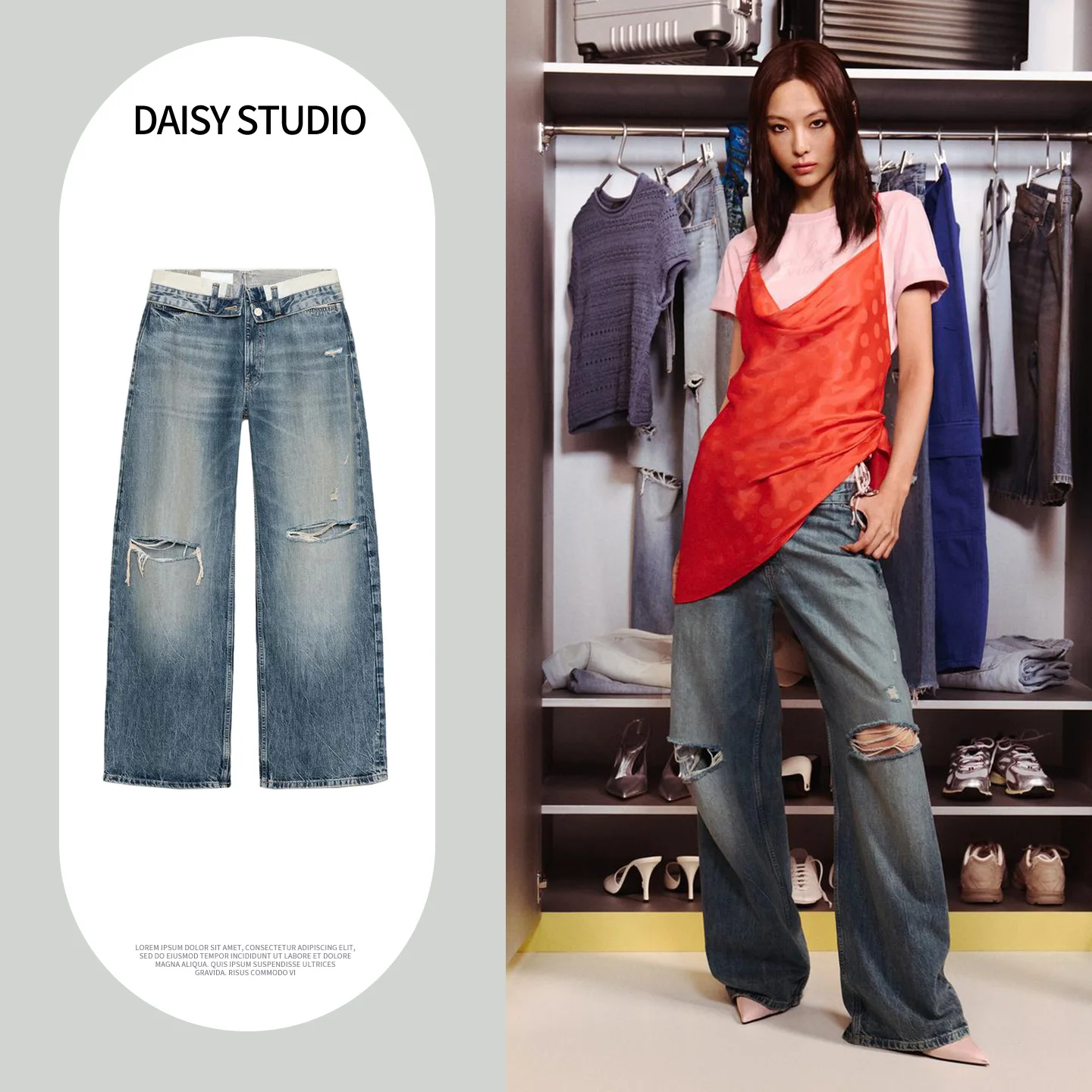 

Spring Summer New Women's Casual Metal Button Zipper Flip Waist Middle Waist Jeans Natural Waist Polyester Fiber Hole Punching