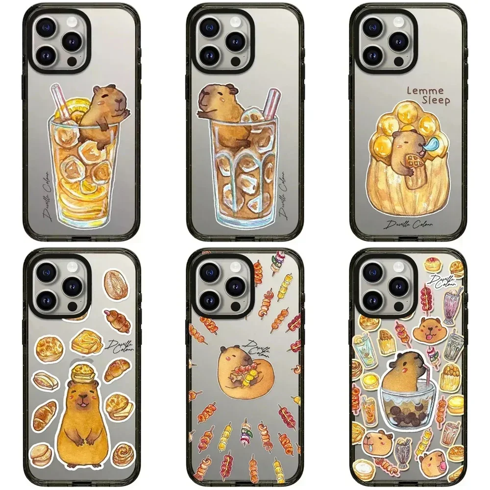 

Cartoon Capybara Cute 2.5 Acrylic Black Border iPhone 12 13 14 15 Pro Max Protective Case