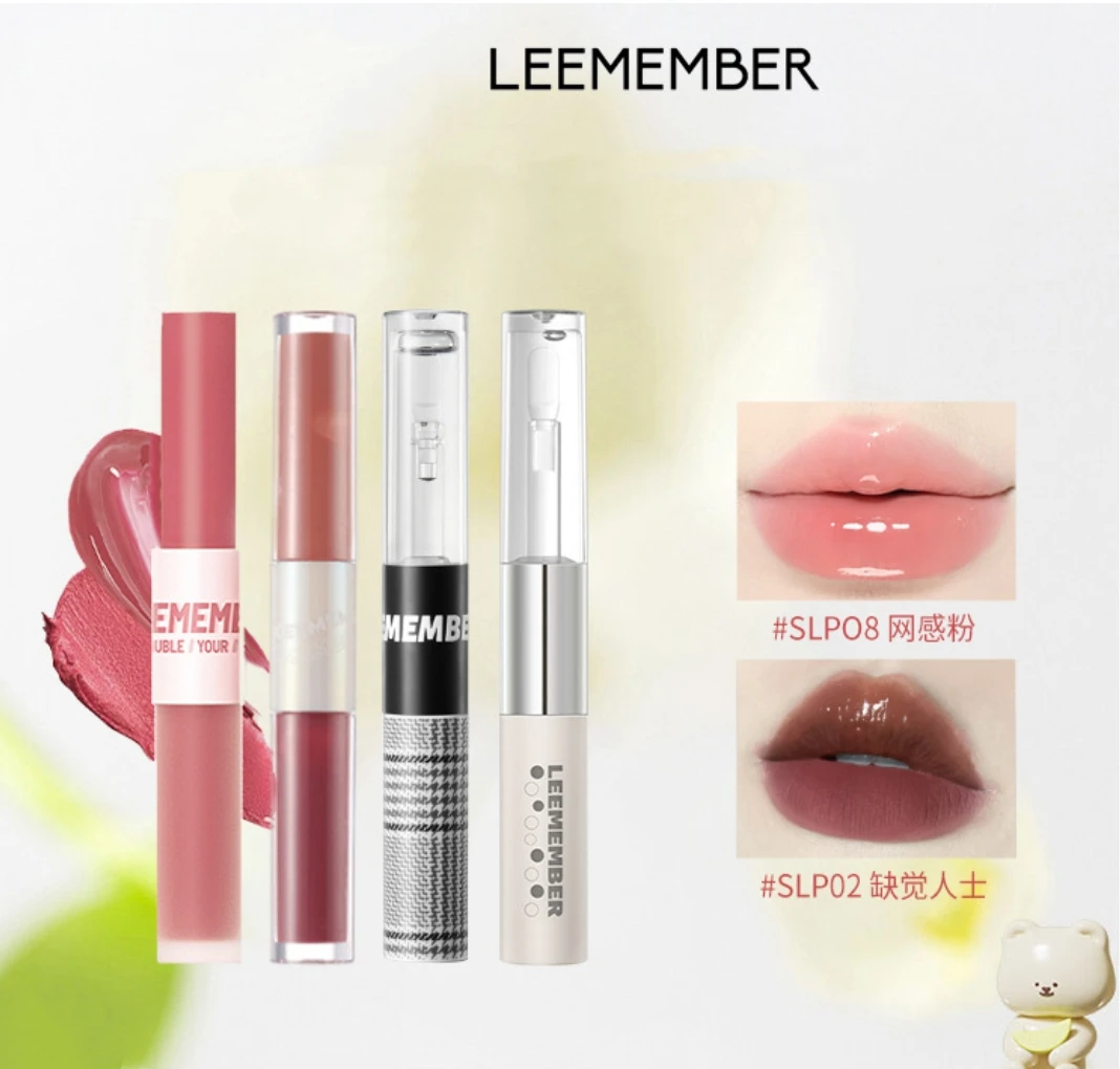 LEEMEMBER Doppelendiger flüssiger Lippenstift, zwei Effekte, matt/glänzend, Spiegel, feuchtigkeitsspendend, feuchtigkeitsspendend, Original-Make-up-Kosmetik