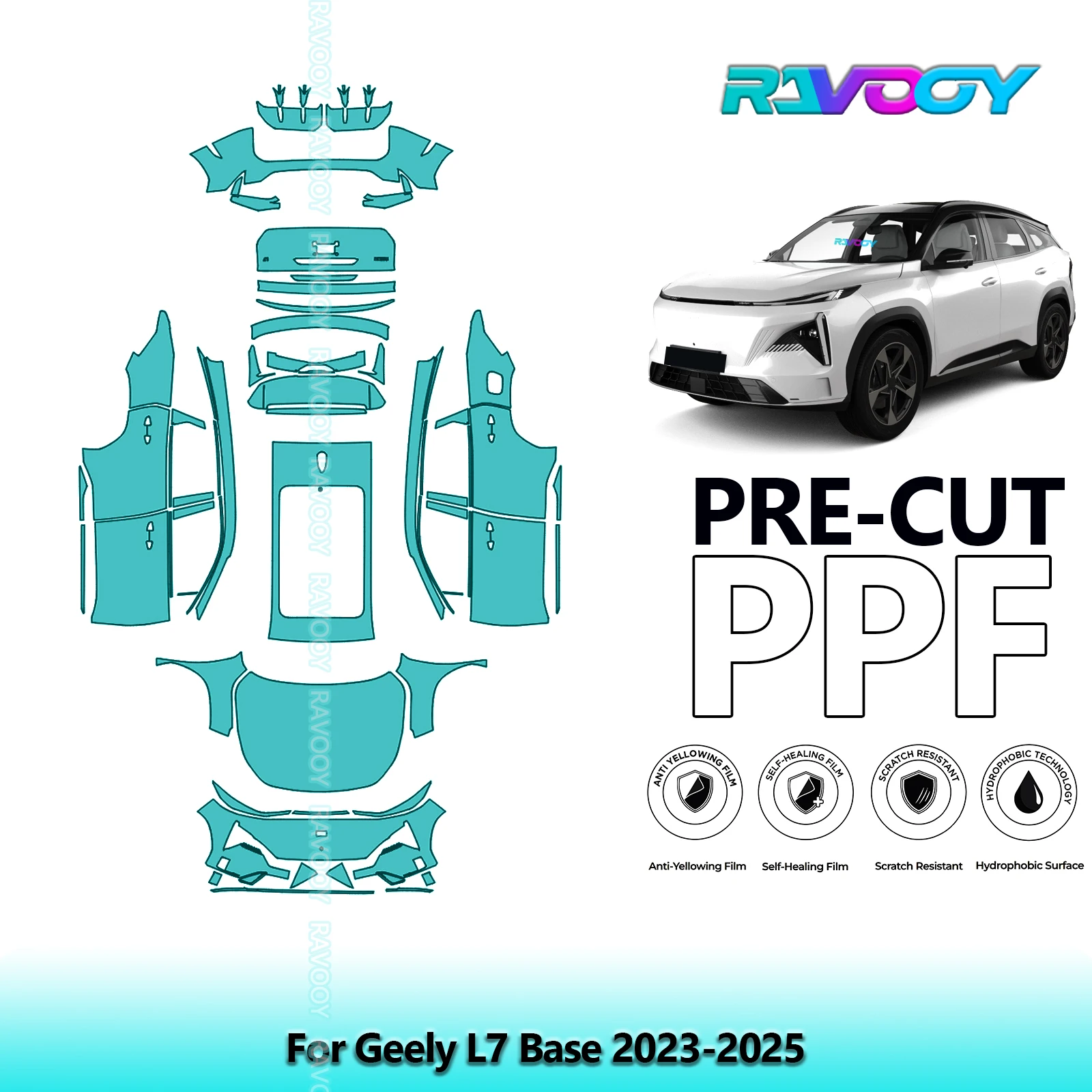 RAVOOY 8.5Mil Custom-Fit Precut TPU PPF Full Vehicle Clear Bra Stone Guard EU UK For Geely L7 Base 2023-2026