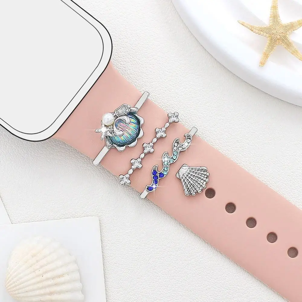 Anello decorativo con cinturino in conchiglia di mare, gioielli, braccialetto di moda, decorazione, ciondoli in metallo, ornamento per cinturino Apple Watch