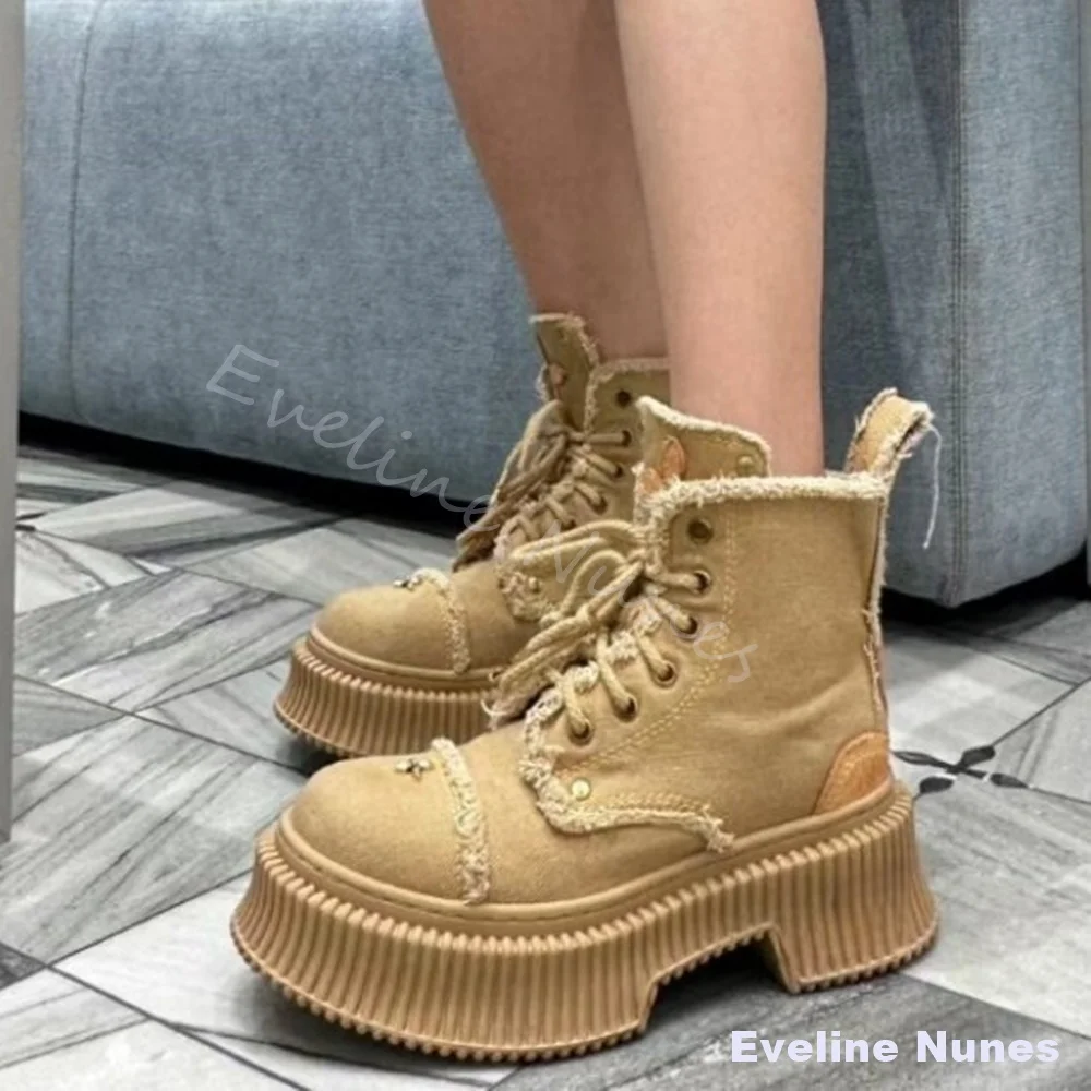 

Женские короткие ковбойские ботинки в западном стиле с круглым носком, на платформе, с перекрестной шнуровкой, модный дизайн, ботильоны, новинка 2026 года, желтые ковбойские ботинки в стиле дезерт.