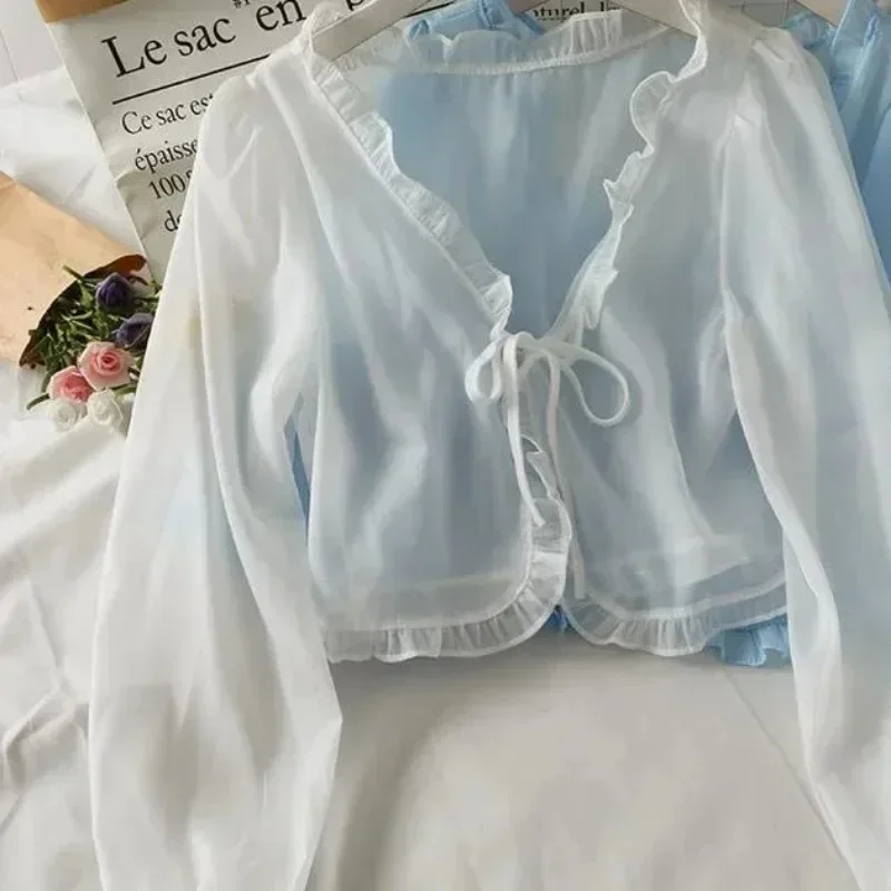 

Women Thin Casual Lace Bow Summer Sun Protection Clothes Female Cardigan Shirt Clothing Tops Blouse for Woman 2024 WQWQ