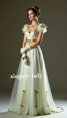 Customized Ivory Regency Era Empire Waist Prom Gown Bridgerton Style Evening Dress Jane Austen Costume Cosplay Dress Wedding