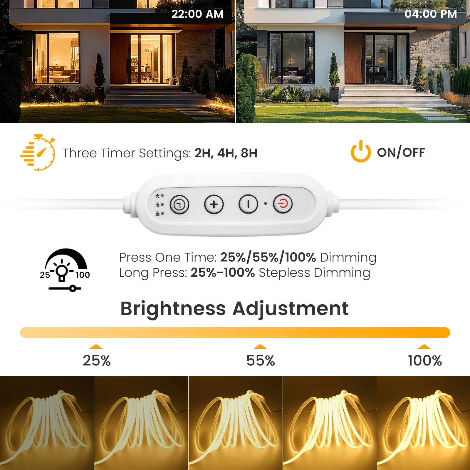 AC 220V Timing Dimmable COB Neon Strip Waterproof 10 Colors Flexible LED Light for Indoor Outdoor Festival Party Home Decoration