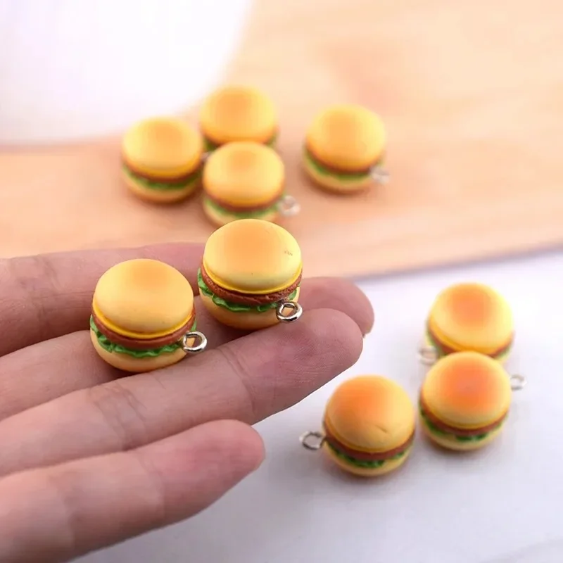 6Pcs Cute Simulation Small Hamburger Resin Charms Food Pendants DIY Jewelry Making for Earring Keychain Necklace Decor Crafts