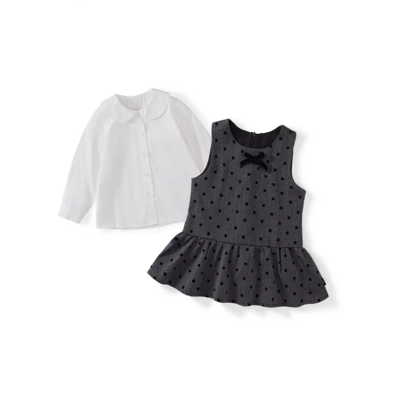 

MDDGirls Spring and Autumn New Suit Children's Polka Dot Sleeveless Dress Light Luxury Shirt
