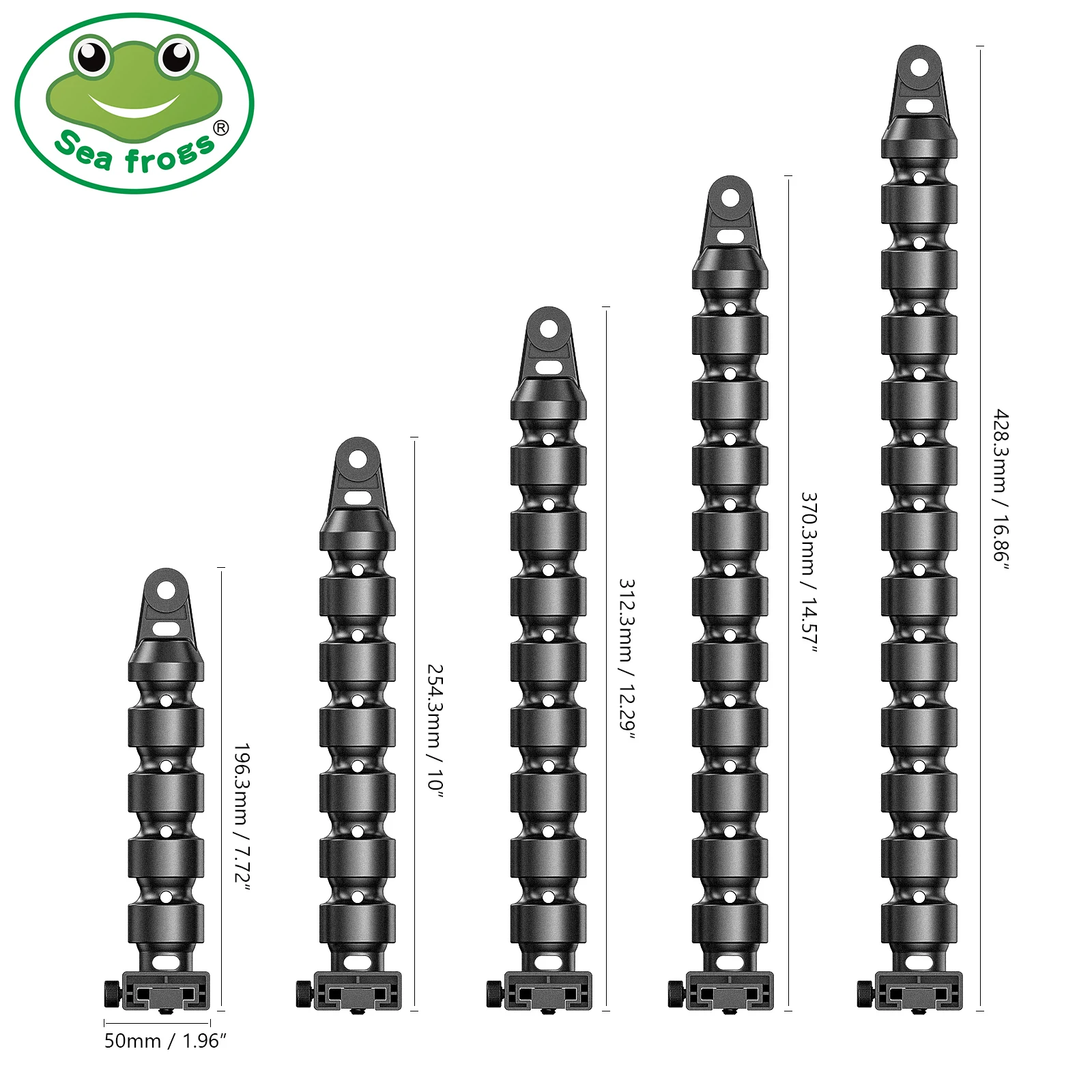 Seafrogs 16.86 cali (42.83 cm) Elastyczne ramię do kamery podwodnej, oświetlenia fotograficznego i wideo z adapterem YS + stała podstawa + płytka z rowkiem T