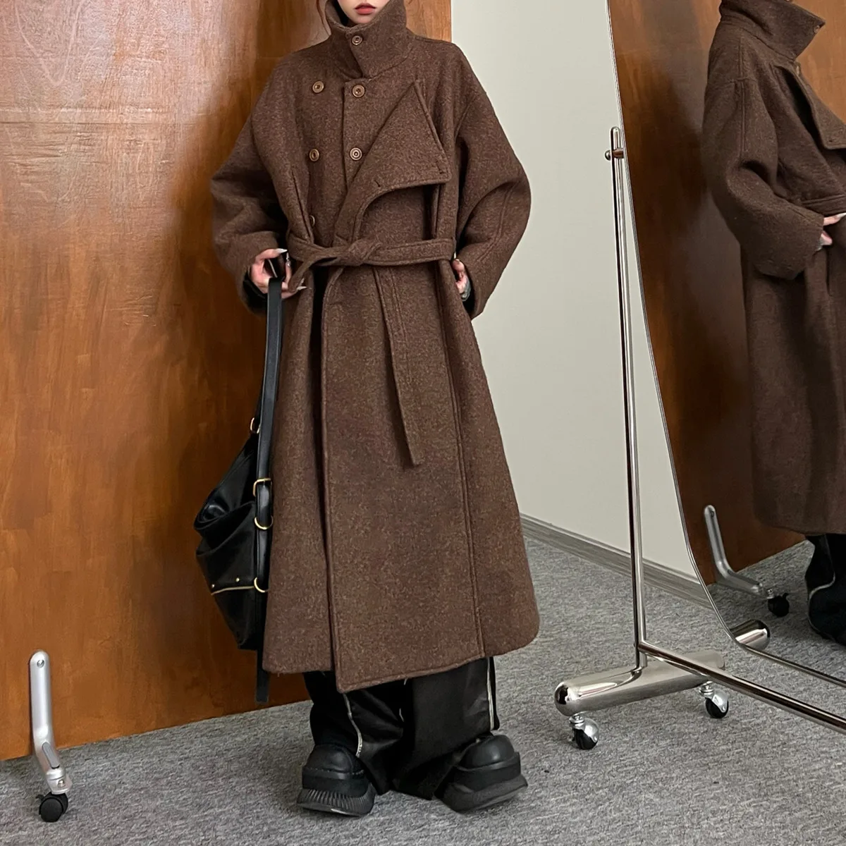

KWTX 2025 Новая женская шерстяная накидка премиум-класса, винтажное роскошное зимнее длинное пальто с поясом, элегантное повседневное офисное осеннее пальто