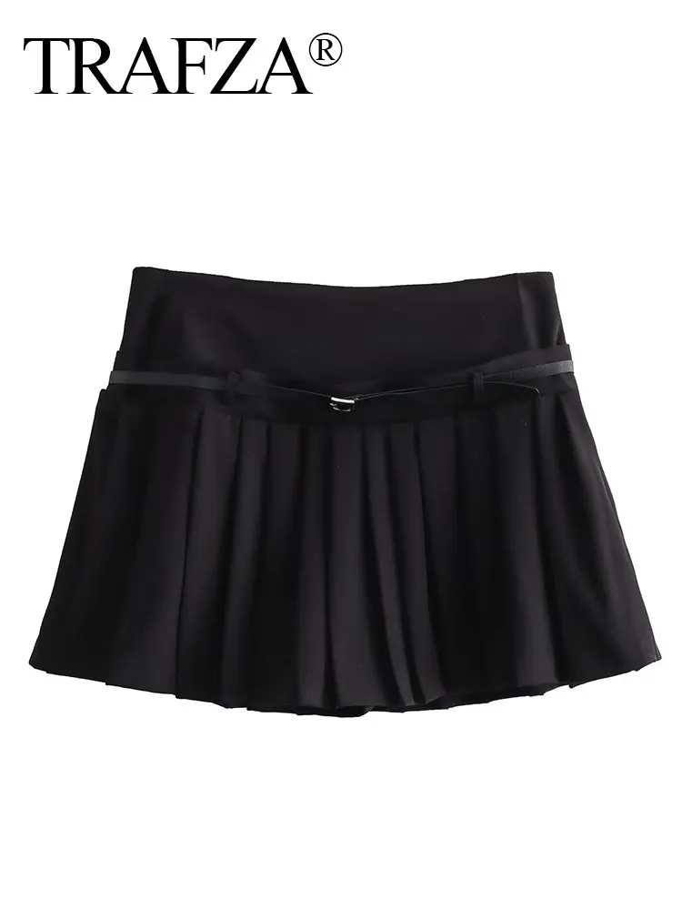 TRAFZA donna Vintage Solid Shorts gonna cerniera laterale cintura drappeggiata gonna a vita alta moda 2024 primavera elegante gonna corta femminile