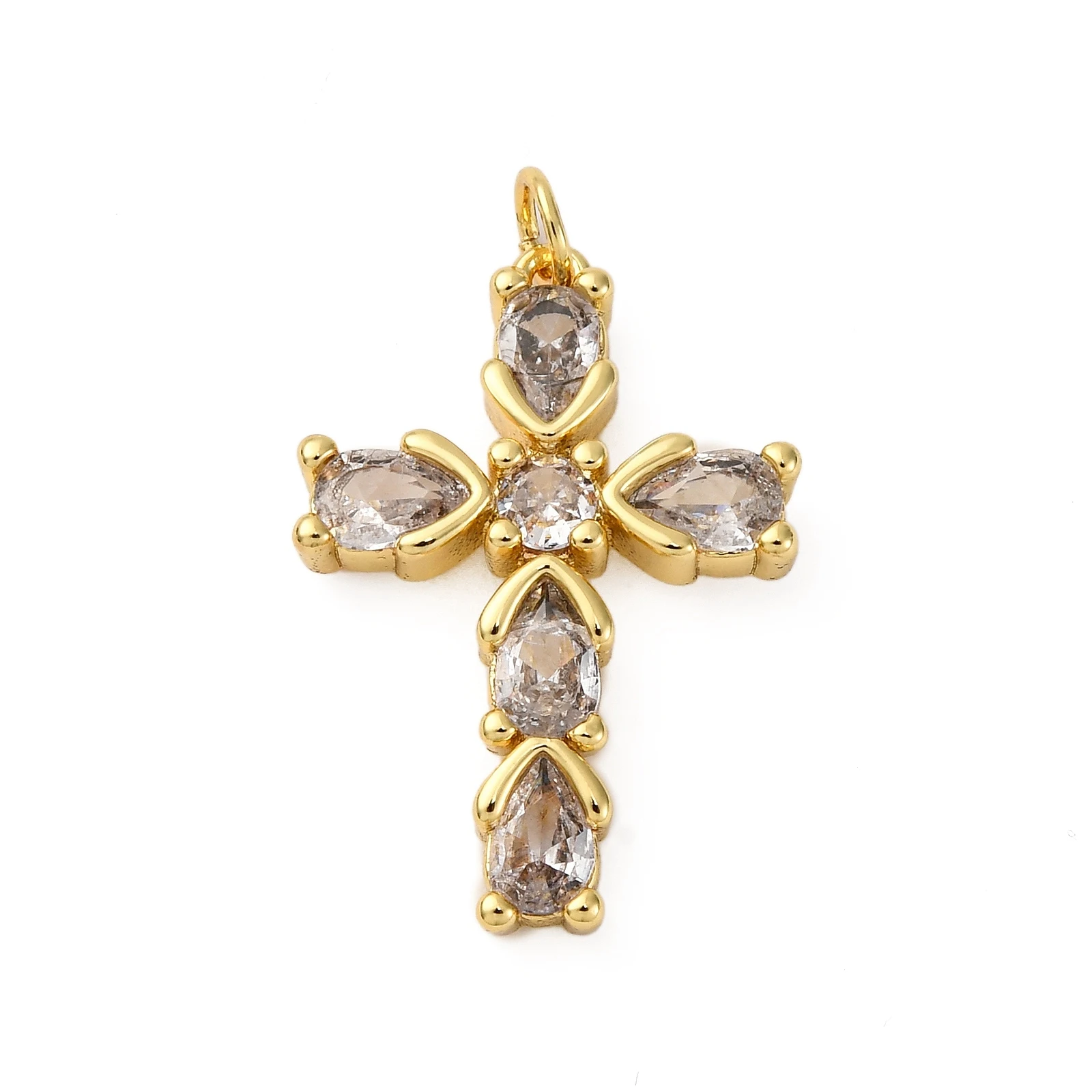 

5pcs Cross Charm Brass Cubic Zirconia Pendants Cross with Jump Ring for DIY Jewelry Necklace Earring Bracelet Crafts Supplies