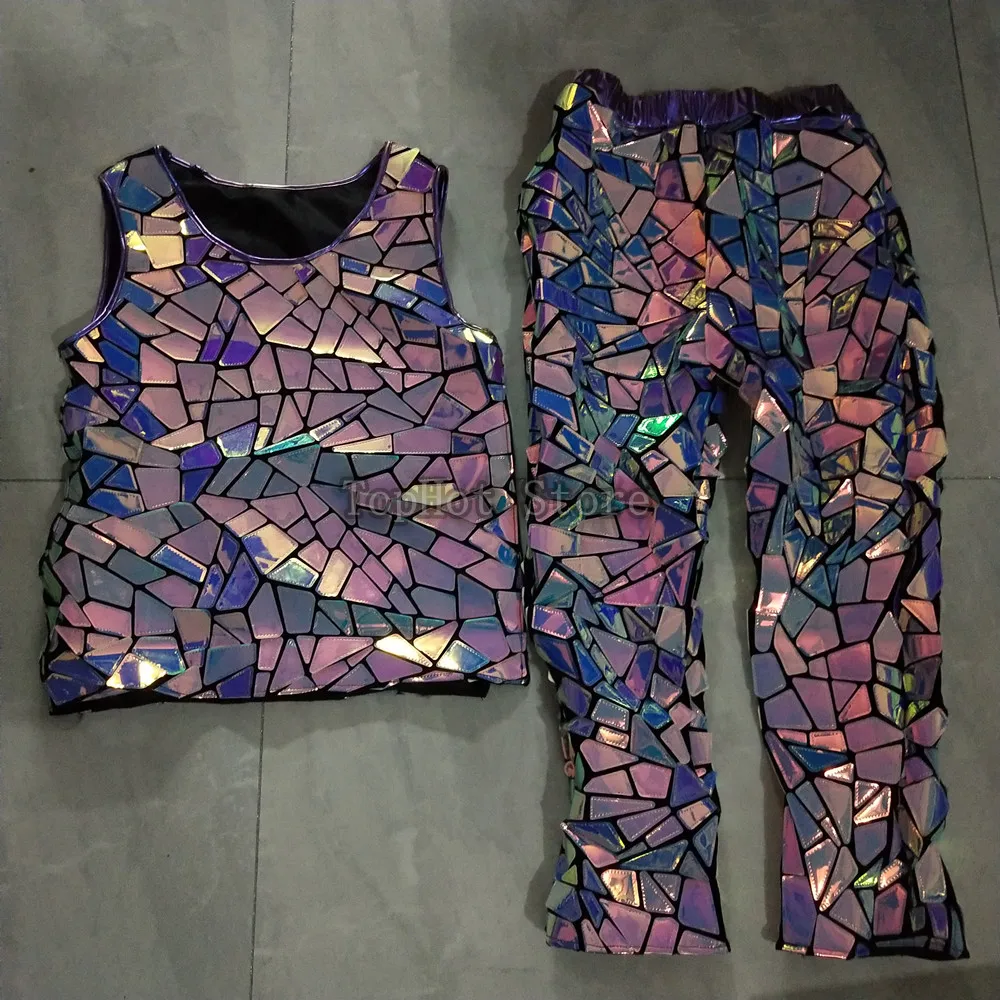 

Purple Blue Sequins Vest Pants Set for Male Nightclub Bar Gogo Dancer Stage Wear Carnival Party Performance Festival Rave Outfit