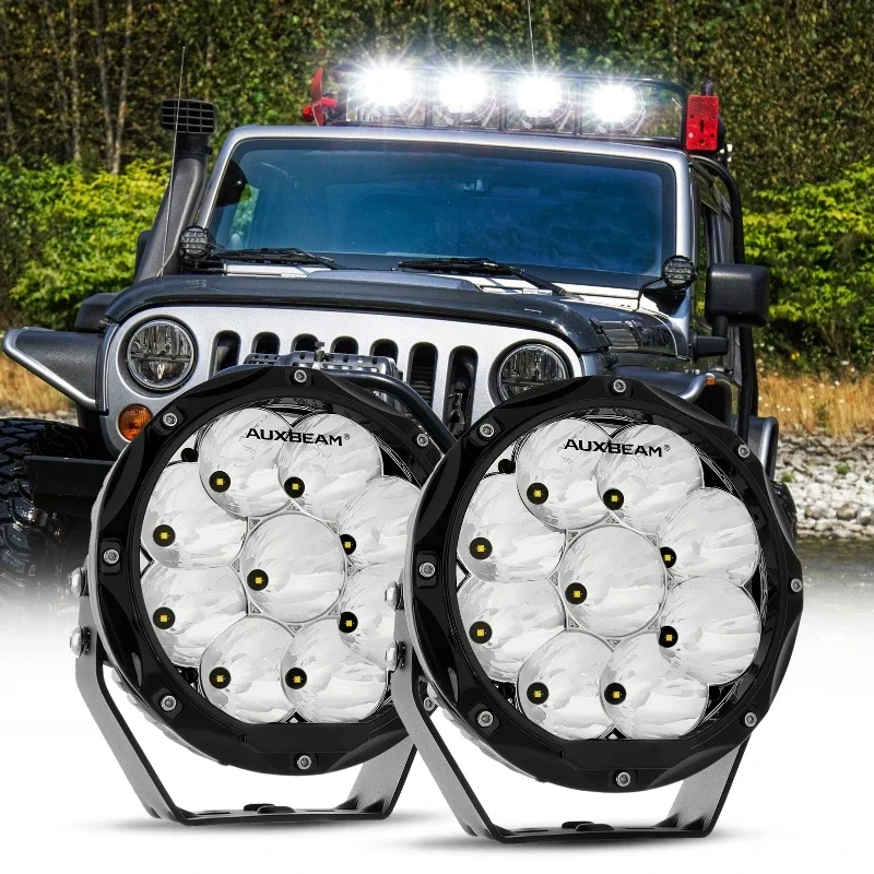 Auxbeam 90W 7 Inch Round LED Driving Work Lights 6000K Round Spot Light IP68 Waterproof Projector Lamp For Pickup Offroad SUV