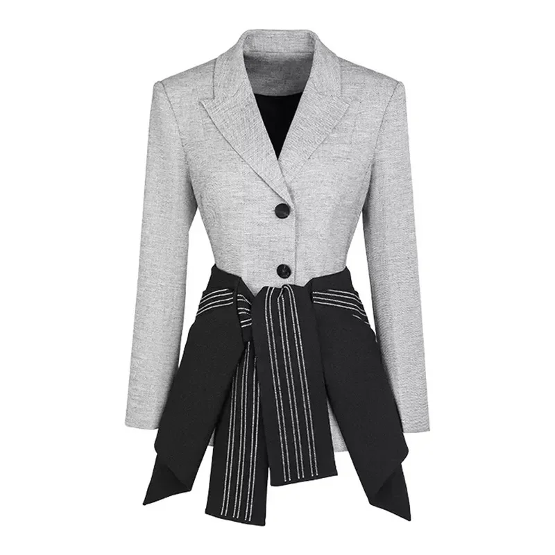 Black Grey Women Suit Blazer donna Office Lady abbigliamento da lavoro 1 pezzo elegante giacca da lavoro cappotto Outfit con cintura