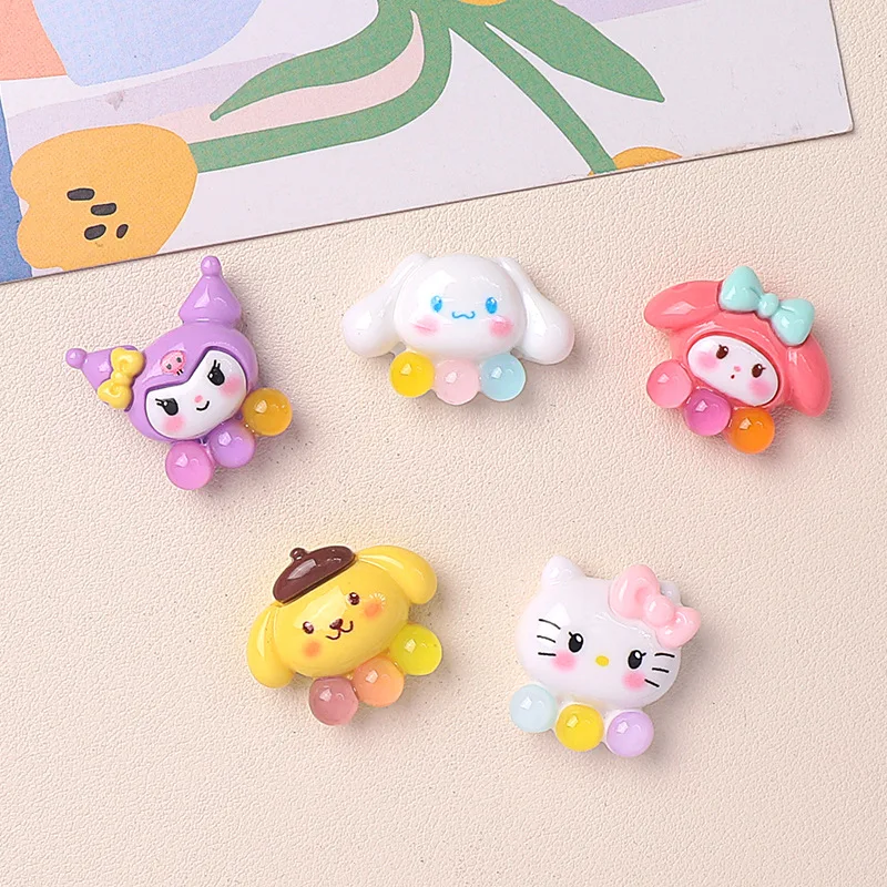 Figuras de resina de dibujos animados para manualidades, 100 piezas, Kawaii, Sanrio, gatito, cachorro, conejo, álbum de recortes, lazo para el pelo, accesorios de decoración