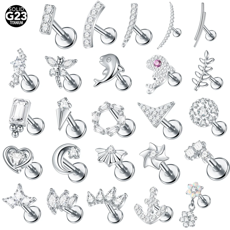 1Pc Titanium Zircon Opal Ear Tragus Earrings Internal Thread Labret Lip Stud Ear Cartilage Helix Piercing Jewelry