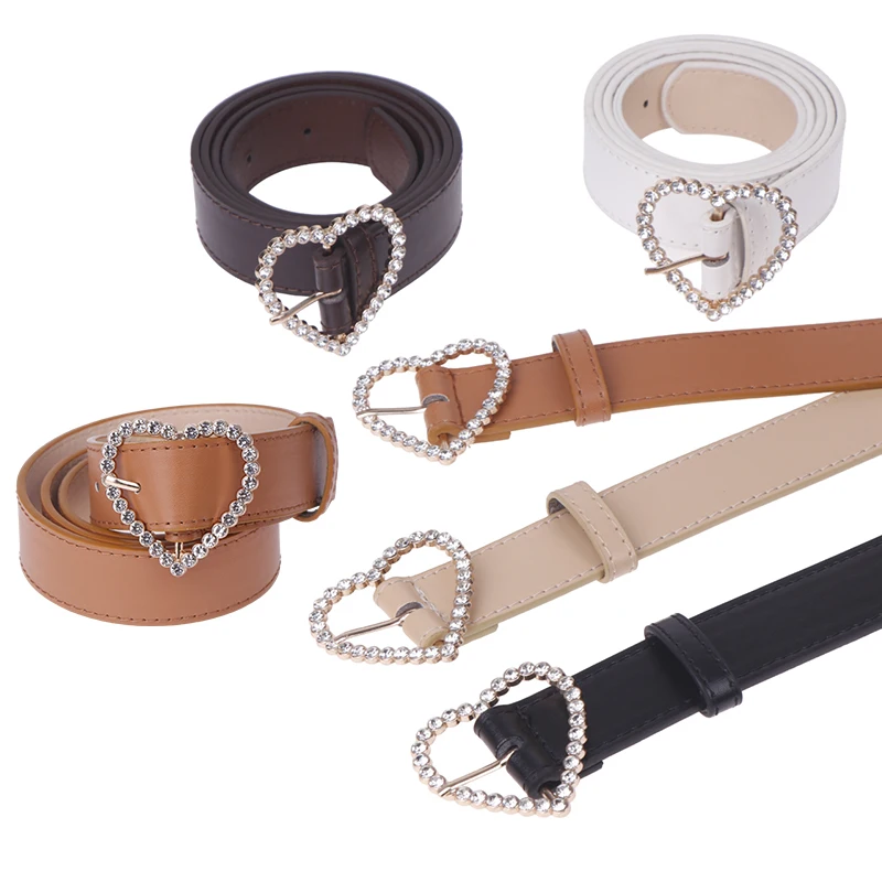 

Trendy Love Metal Buckle Belt Ladies Simple Temperament Rhinestone Embellished Waistband Popular With Denim Coat Shirt