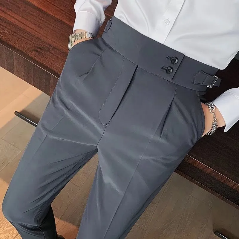 New Fashion Suit Pants Men's Luxury Button-down Draped Cropped All-match Business Casual Slim-fit Premium Elegant Dress Pants