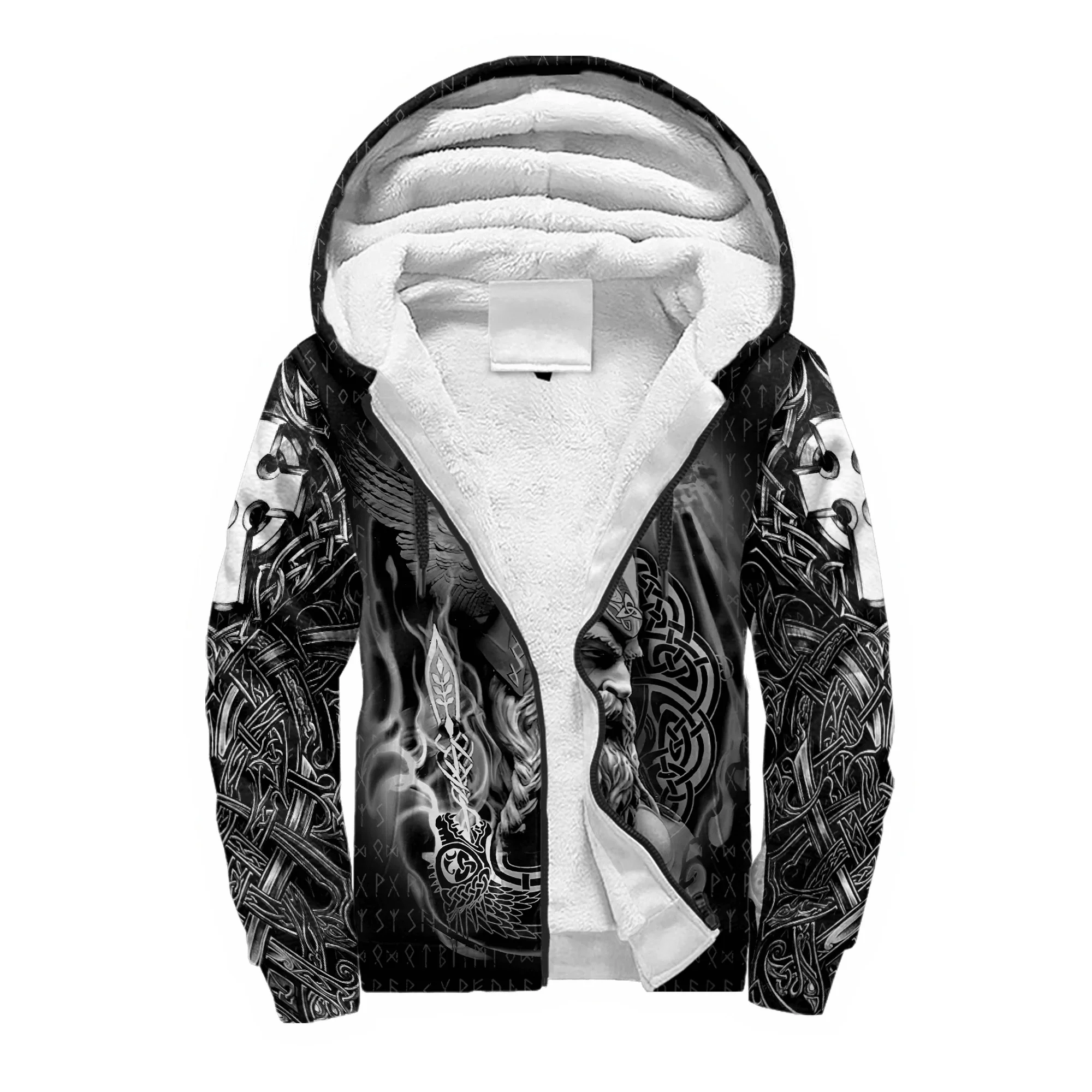 Mjolnir Odin Raven Wolf Tattoo 3D Printed Mens Winter Thicker Zip Hoodie Unisex Casual Hooded Tracksuit Warm Fleece Jacket KD16