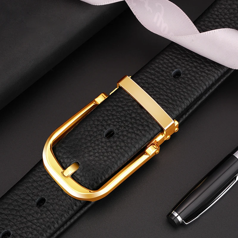 High Quality Black Pin Buckle Leather Belt Men's Casual Luxury Straggray Cowhide Young Men Fashion Designer Belt Ceinture Homme