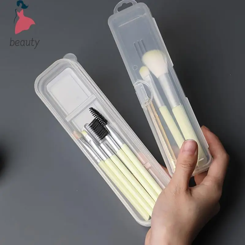 Organizador portátil de brochas de maquillaje, vajilla transparente con cubierta, caja de almacenamiento, accesorios de cocina