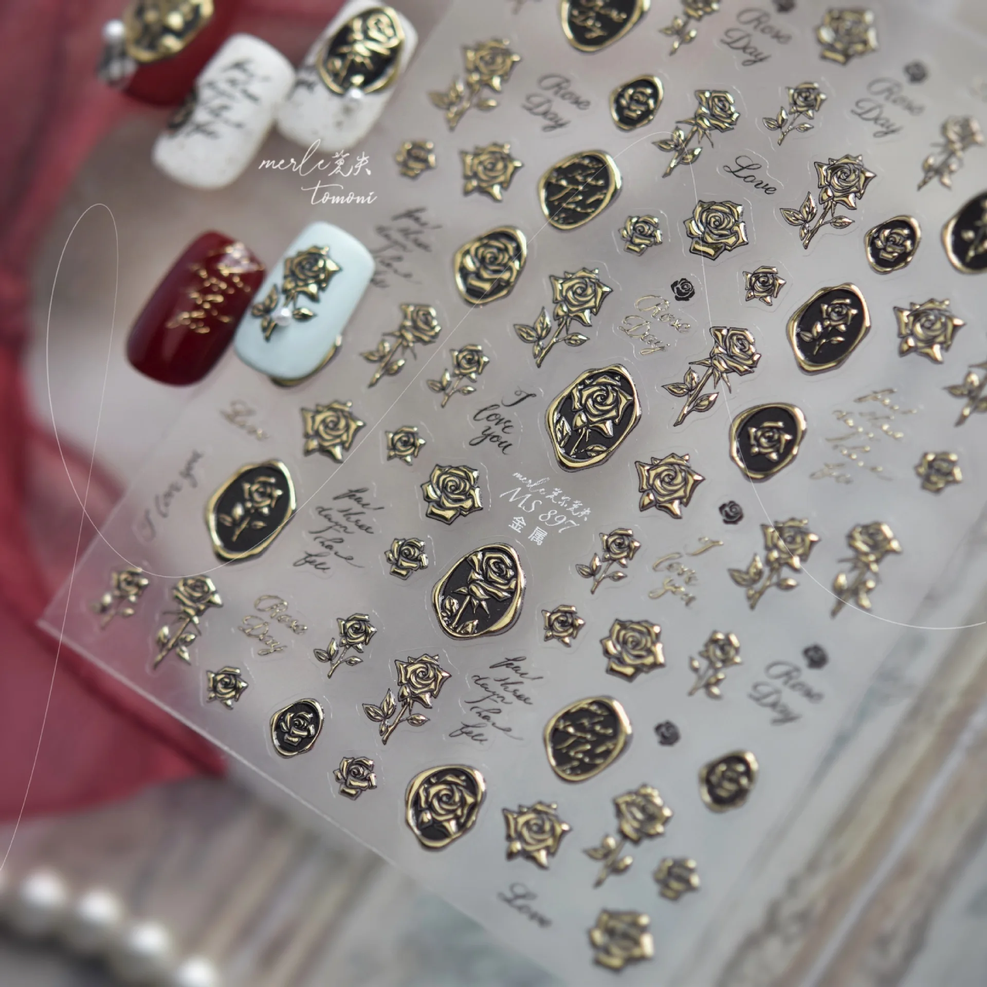 ملصقات أظافر مذهبة، مواد إكسسوارات رائعة بختم عتيق على شكل وردة لملصقات فنون الأظافر بنفسك، ورق تزيين