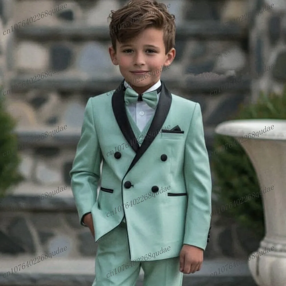 

New Black Collar Mint Green Boy's Suit Formal Kids Tuxedo Toddler Children Clothes Boys Attire 3 Piece Jacket Vest Pants 2-13