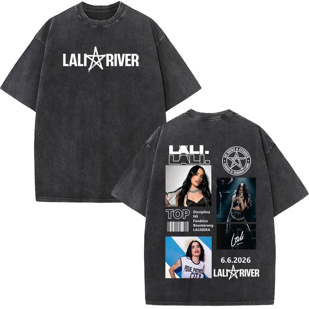 Camiseta Vintage Lavada con Estampado Singer Lali River Tour 2026, Camisetas de Moda para Hombre y Mujer, Camisetas Casuales Holgadas de Manga Corta para Verano