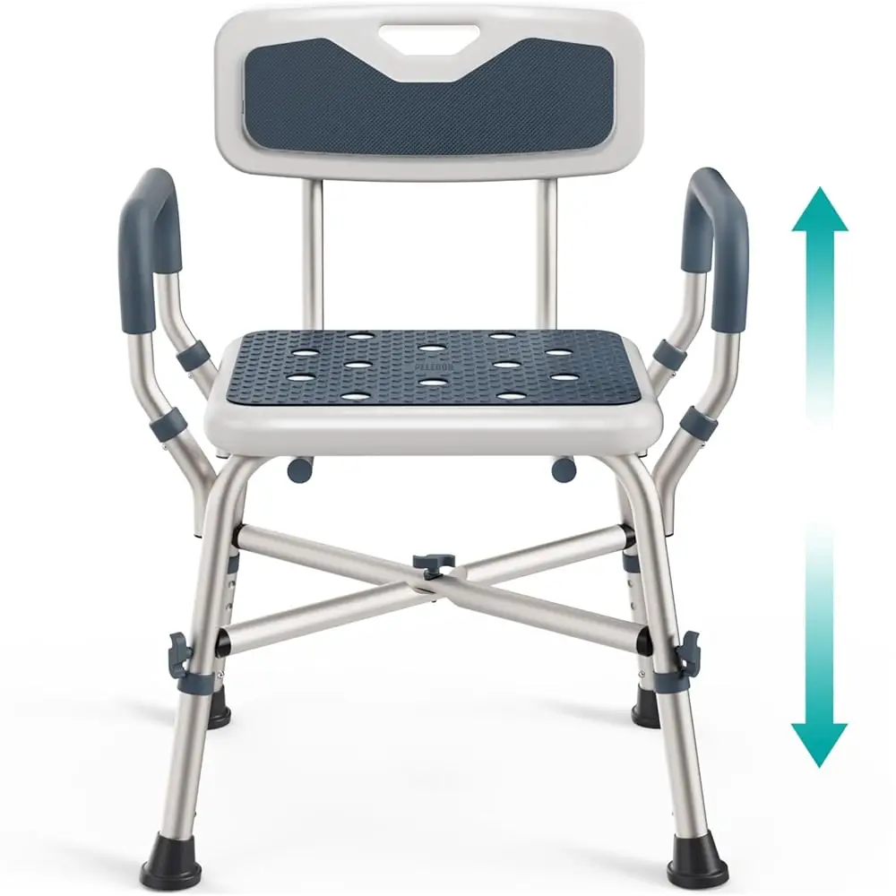 

Shower Chair For Elderly And Disabled (450Lb) With Padded Armrests And Back, Adjustable Height Shower Seat, Heavy Duty Shower