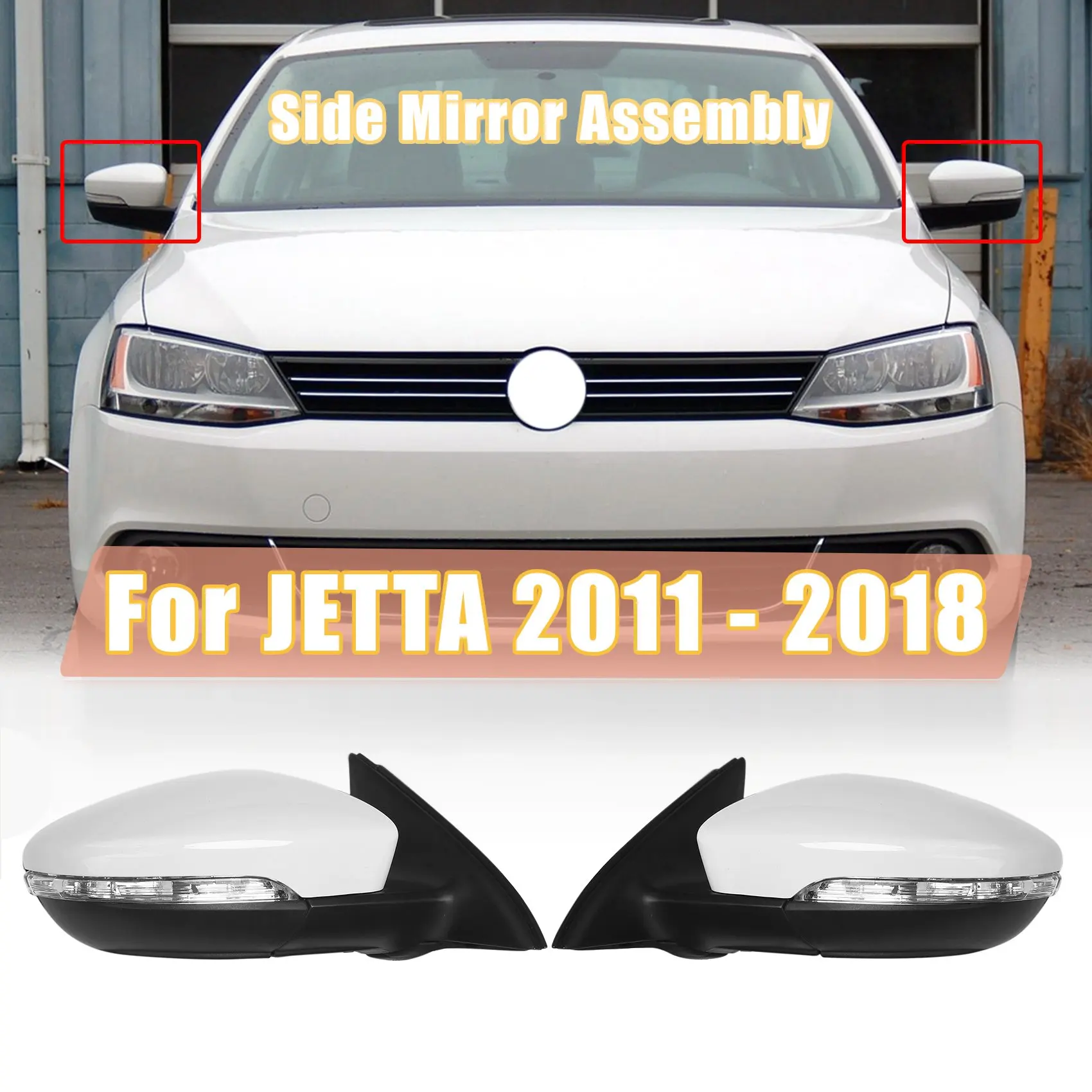 Left Side Rear View Mirror Assembly Power Glass Heated Turn Signal Foldable 8 Wires for JETTA 2011-2018 5C7857507 White