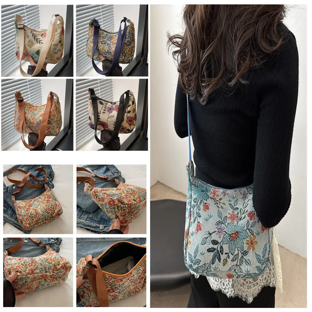 

Casual Vintage Crossbody Bag Half Moon Shape Printed pattern Shoulder Bag Texture Handbag for Women