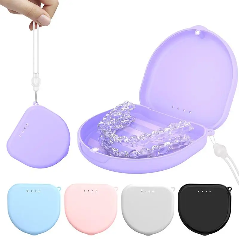 Dental Tray With Lanyard Orthodontic Braces Retainer Case False Denture Box Protective Vent Holes Teeth High Quality Durable