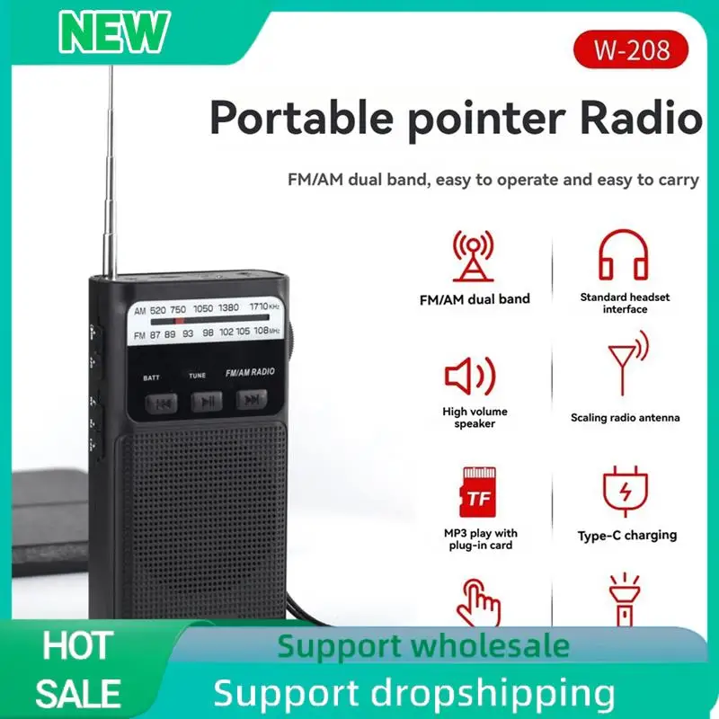 Solid Mini Pocket FM AM Radio Portable Rechargeable Radios With LED Flashlight Support 3.5Mm Headphone TF Card