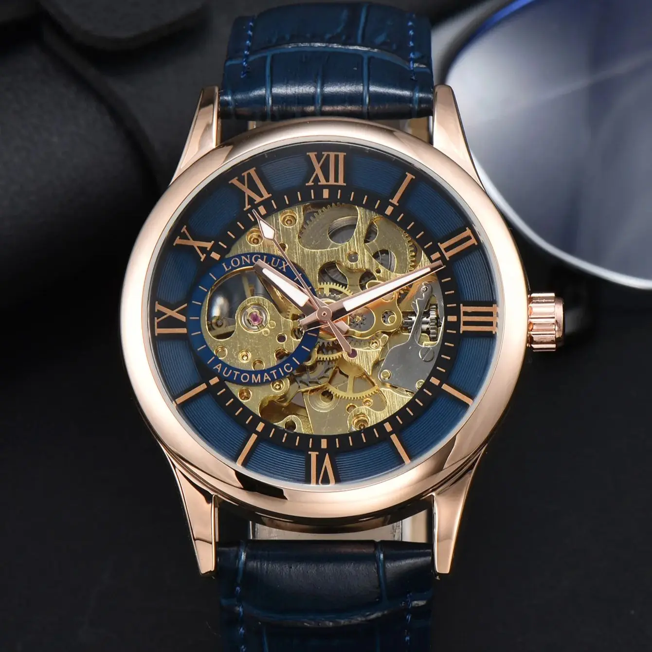 Montre automatique de luxe pour hommes, montres mécaniques rome, squelette étanche, cuir noctilucent, choix de cadeau