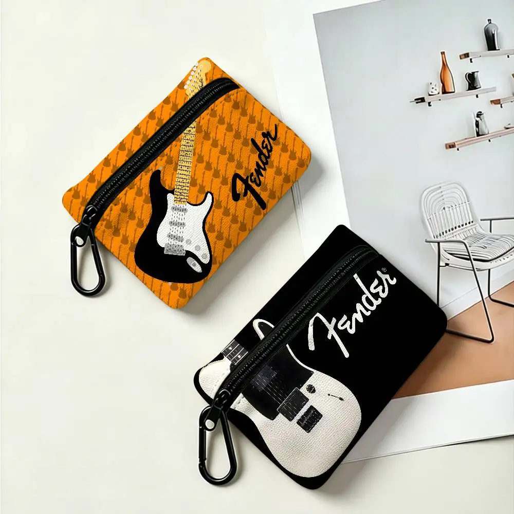 Fender Guitar Compact Oxford Cloth Zipper Pouch Detachable Carabiner Mini Coin & Key Wallet