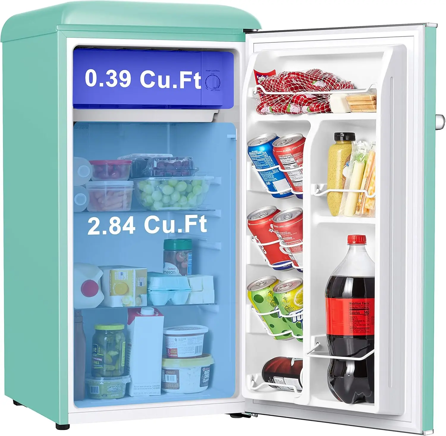 Galanz GLR33MGNR10 Retro Compact Refrigerator, Single Door Fridge, Adjustable Mechanical Thermostat with Chiller, Green, 3.3 Cu