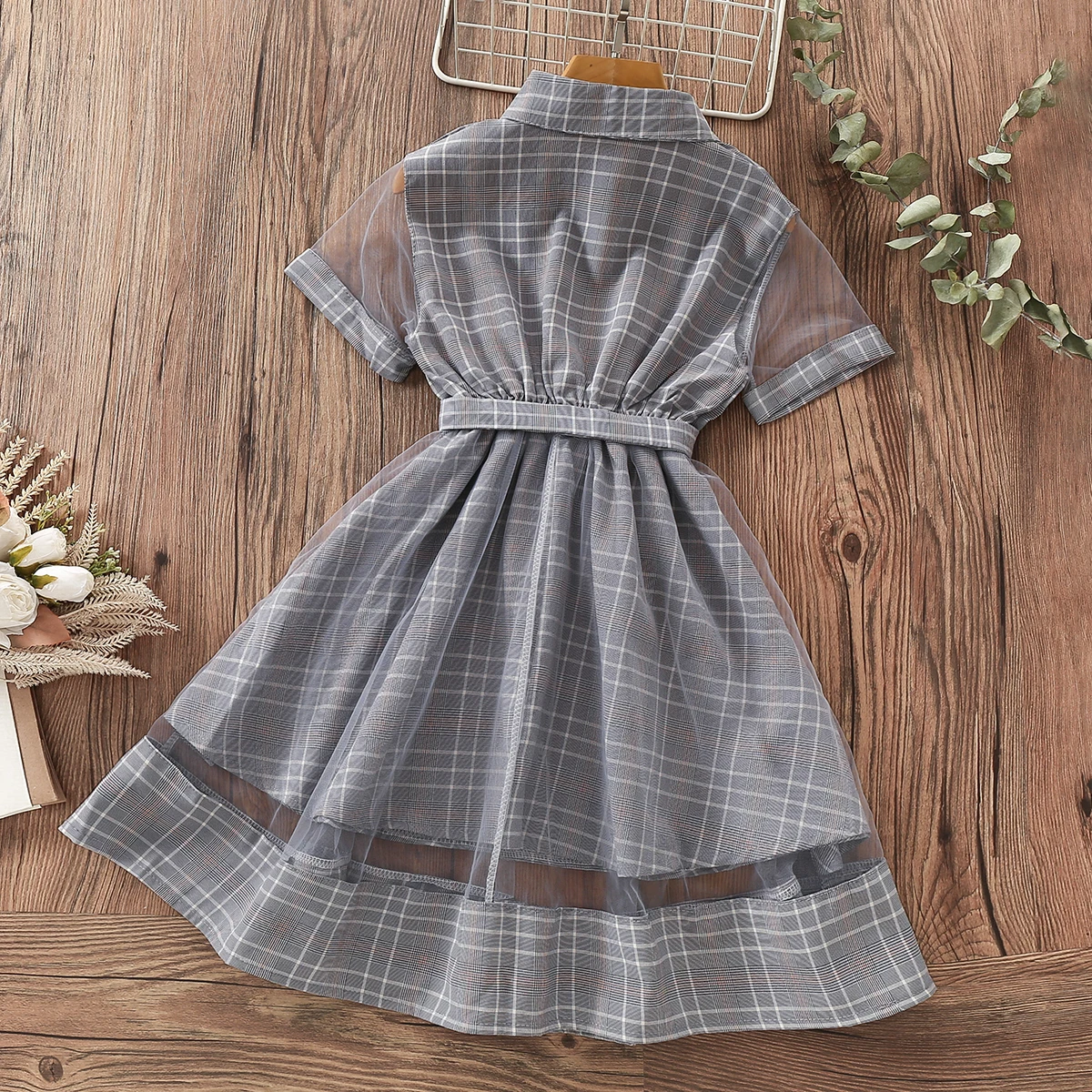 Kids Dresses for Girl Summer Costumes Short Sleeve School Preppy Style Plaid Print Dress Baby Children Clothes 6 8 9 10 12 Years