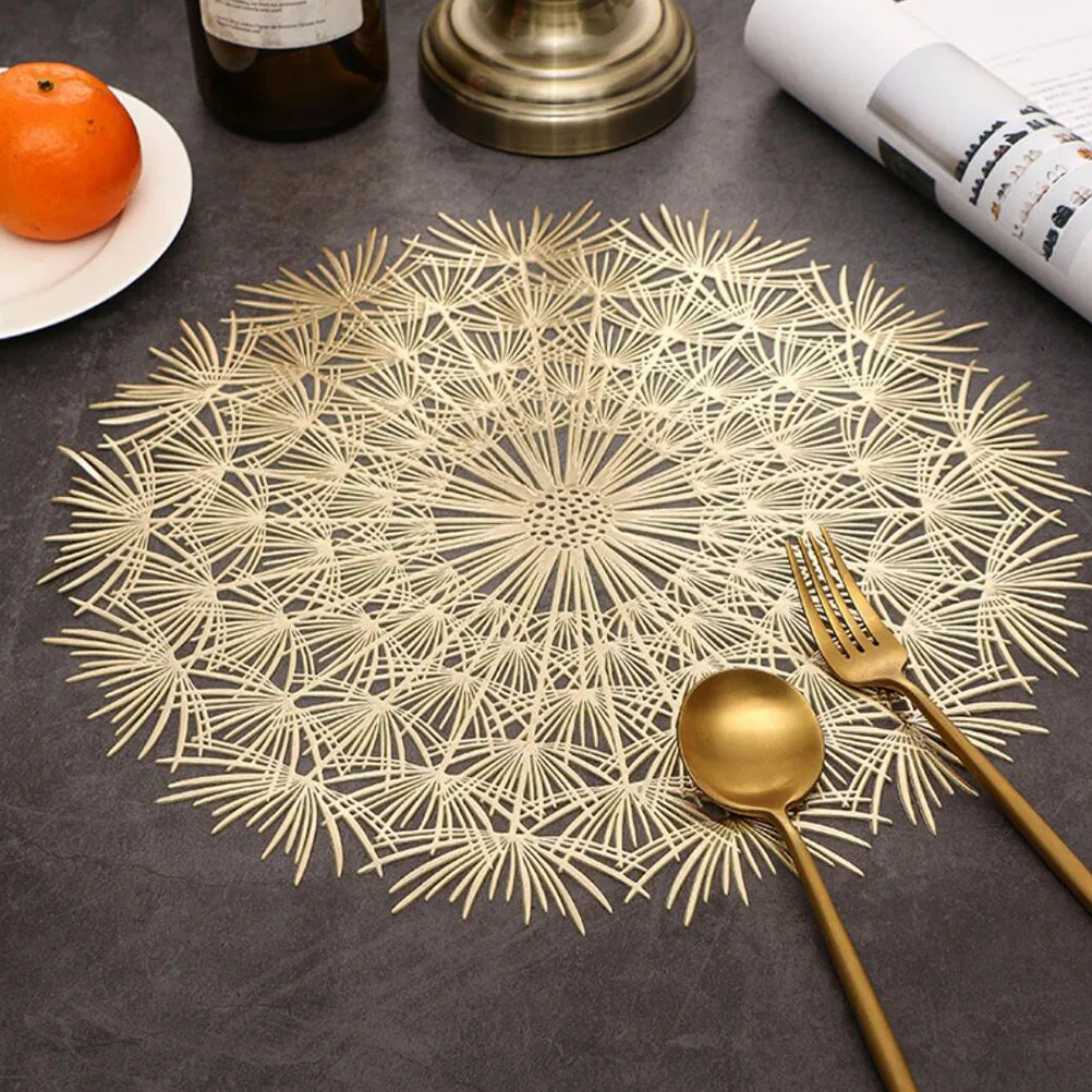 

2pcs PVC Table Mat Hollow D Insulated Placemat Decorative Pad Anti Scald Golden Heat Proof Dining Table Decor Protective