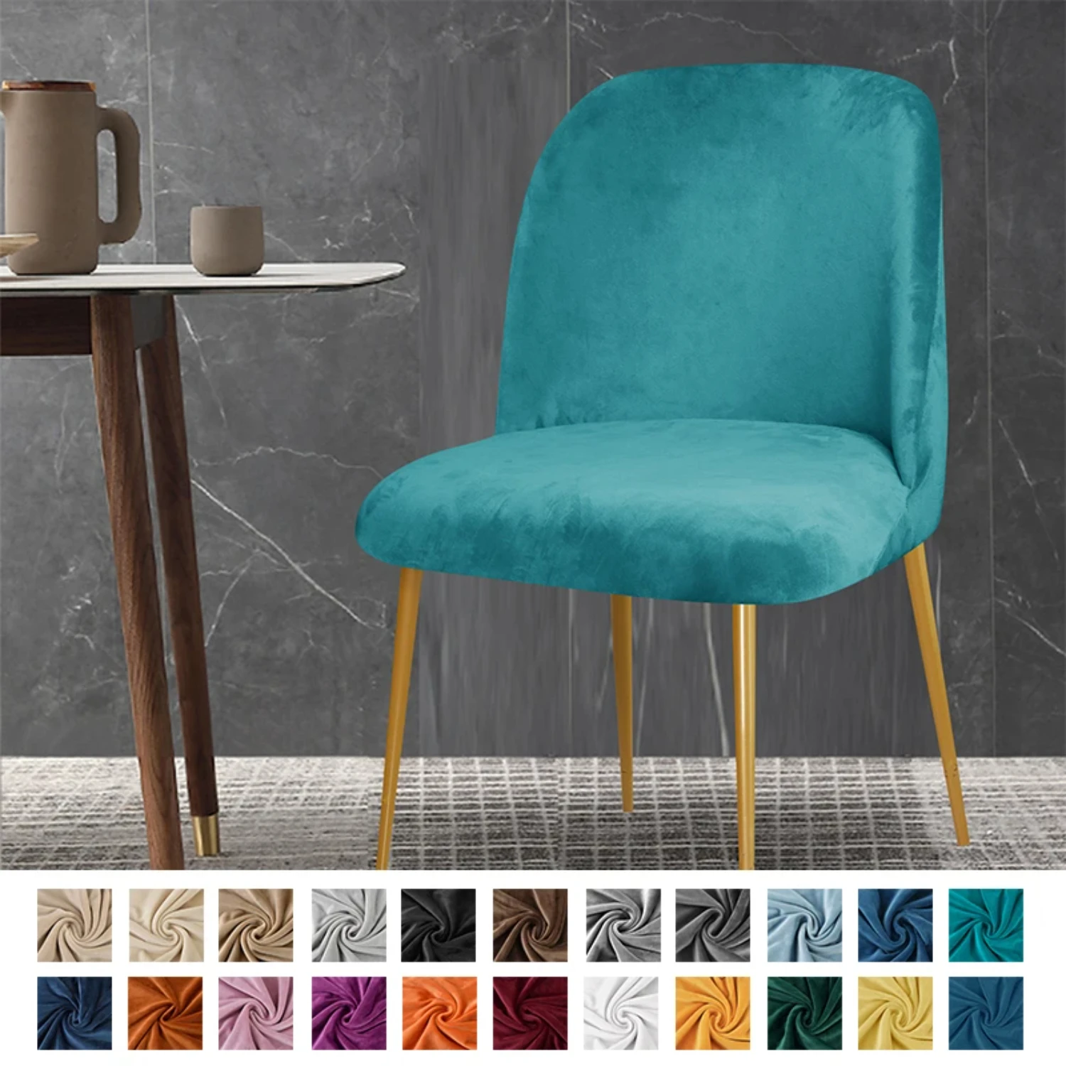 Thickened Velvet Low Back Stretch Chair Slipcovers - 1Pc Duckbill Curved Chair Cover for Dining Chairs - Ideal for Kitchen, Hote