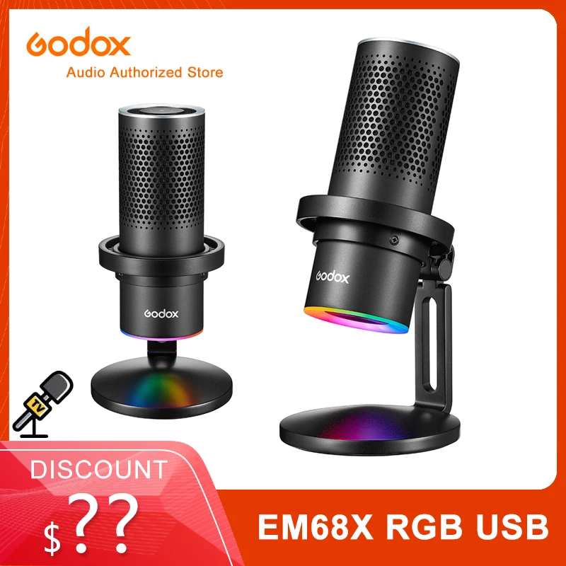 

Godox EM68X E-sports Microphone RGB USB Condenser Microphone Smart Atmosphere Light One Tap to Mute Cardioid Omnidirectional