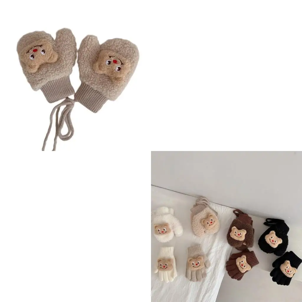 

Winter Children's Plush Split Finger Gloves/Hanging Neck Gloves Unisex Boys Girls Knitted Mitts Cartoon Warm Mittens 4XBC